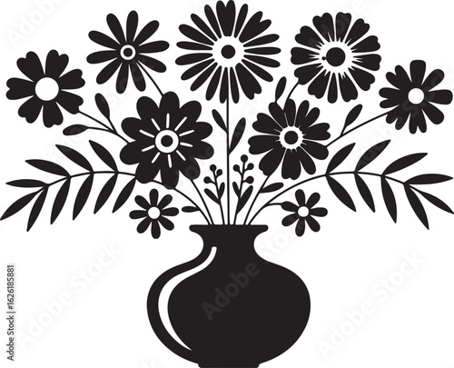 Black floral arrangement in a vase silhouette flowers bouquet