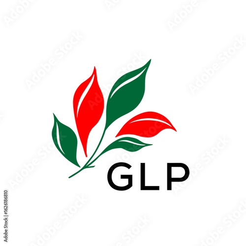 GLP Modern Abstract Leaf Logo Design – GLP Later Logo, Red and Green Nature-Inspired Brand Icon
