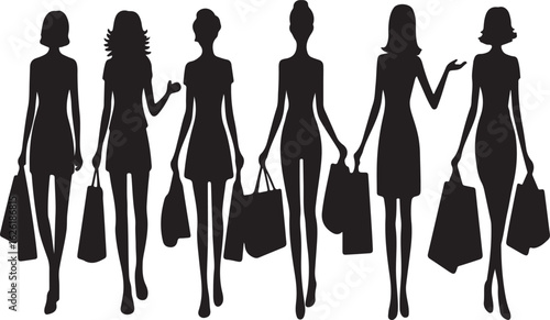 Fashionable women carrying shopping bags silhouette