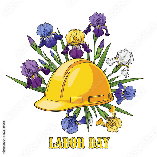 Labor Day Celebration Hard Hat Adorned with Vibrant Flowers