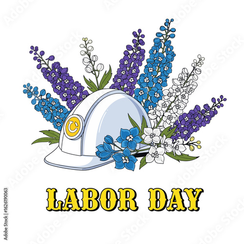 Labor Day Celebration Hard Hat Adorned with Vibrant Flowers