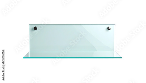 Minimalist glass shelf on a light background, clean design for modern bathroom or home decor, empty transparent shelf, isolated object, product display
