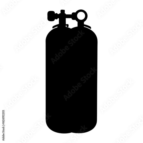 Silhouette of a twin scuba diving tank with valve and handle