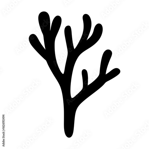Minimalist Silhouette of a Branched Tree or Coral Against a White Background