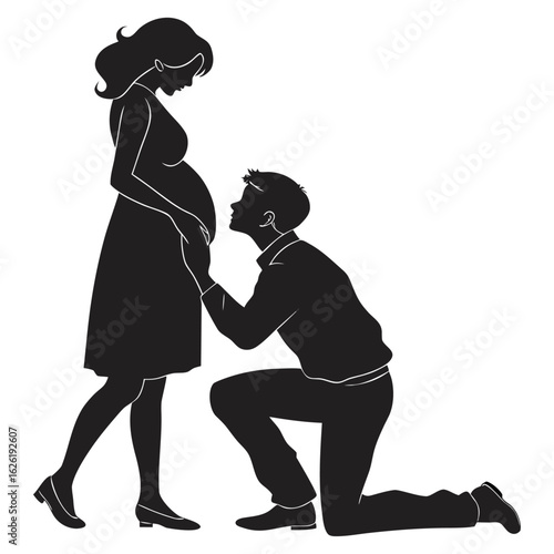 Elegant vector silhouette of a loving couple expecting a baby.