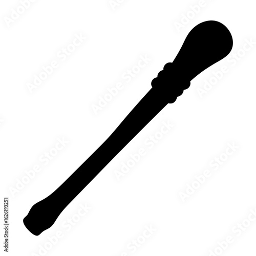 Silhouette of a mysterious wooden staff with bulbous top on white background