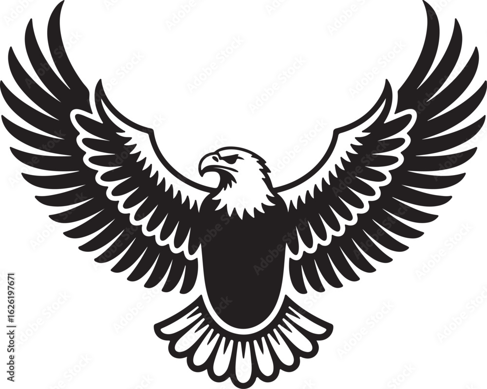 Fototapeta premium Majestic eagle with spread wings in black silhouette bird
