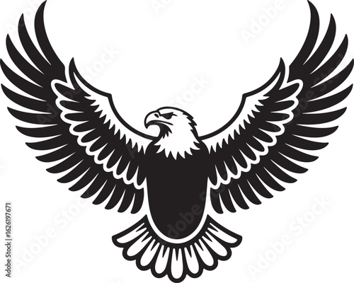Majestic eagle with spread wings in black silhouette bird