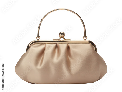 Beige Satin Frame Handbag on transparent background