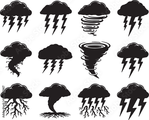 Stormy weather cloud lightning tornado and root formations vector