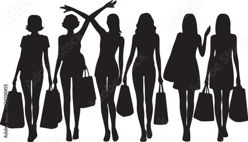 Diverse women silhouettes carrying shopping bags fashion