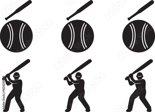 Baseball Icons with Bat and Ball Silhouettes sport