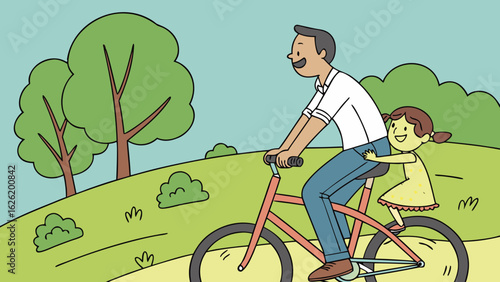 Father and Daughter Bicycle Ride Vector