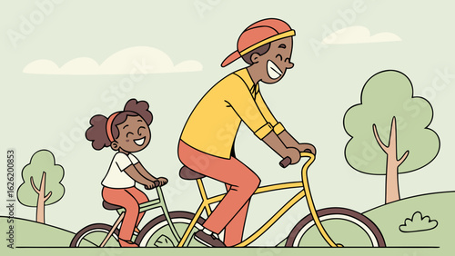 Father and Daughter Bicycle Ride Vector