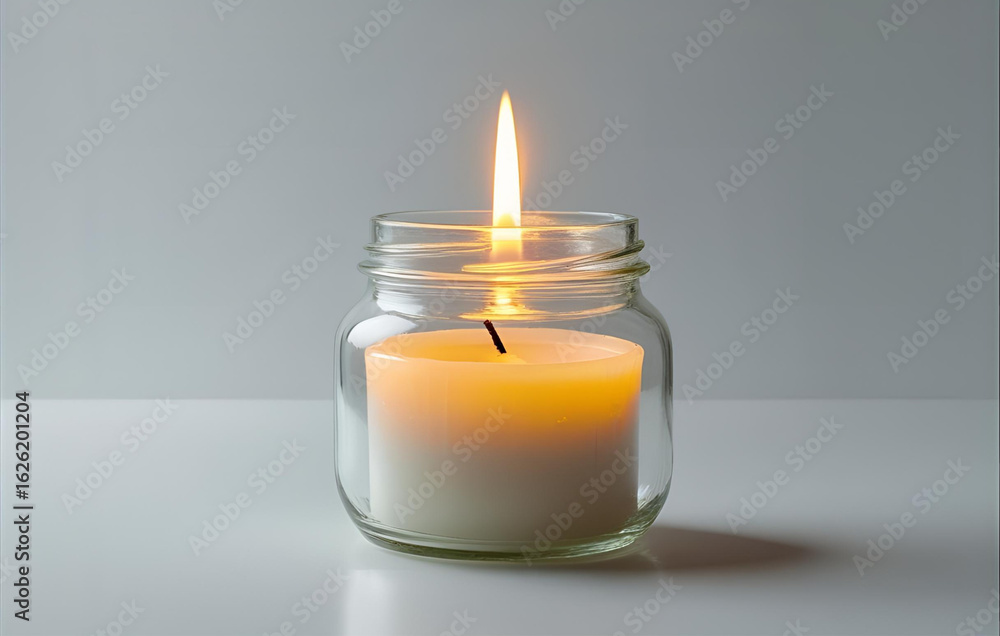 Isolated candle in glass jar, flame lit, transparent background Isolated candle in glass jar, flame lit, transparent background
