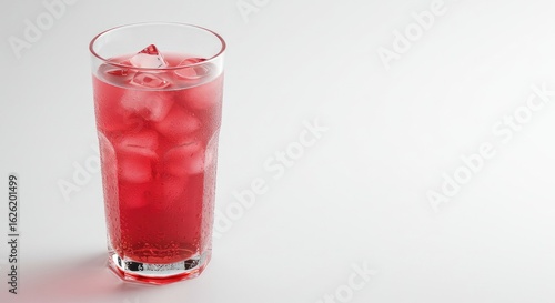 Refreshing Red Drink: Iced Beverage in Tall Glass on White Background