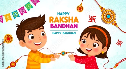 Cartoon children celebrating raksha bandhan festival
