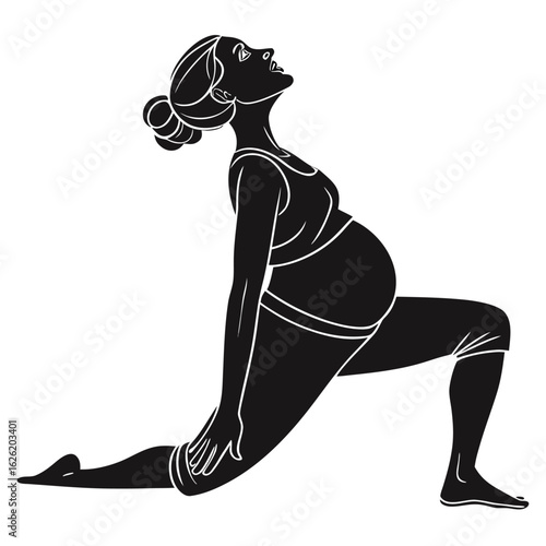 Elegant vector silhouette of a pregnant woman practicing prenatal yoga.