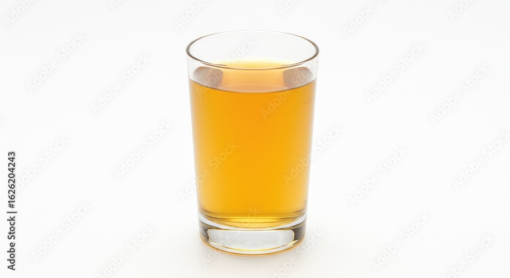 Tall Glass of Golden Liquid on White Background, Isolated Drink. Tall Glass of Golden Liquid on White Background, Isolated Drink.