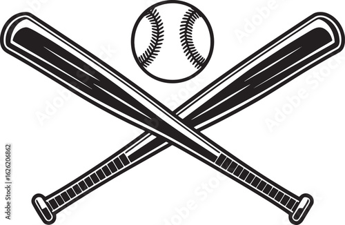 Crossed baseball bats with a baseball on white sports
