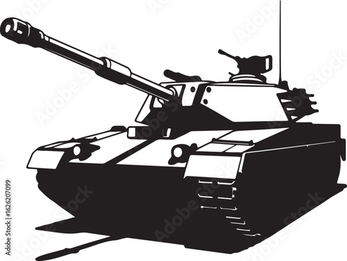 Powerful military tank with long barrel and turret vehicle weapon