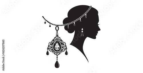 Elegant woman s profile silhouette with ornate jewelry