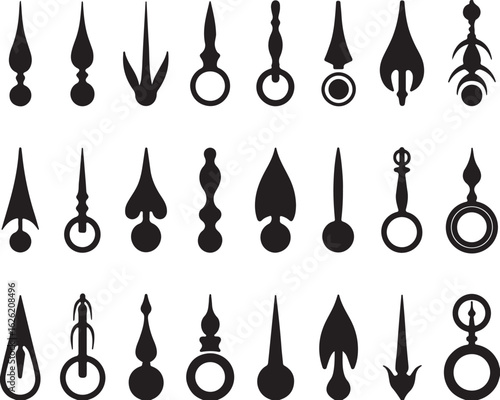 Collection of ornate decorative pointers and clock hands vector