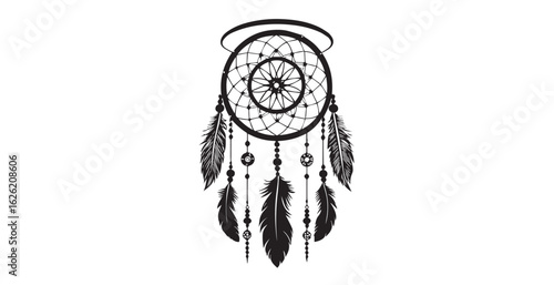 Intricate dreamcatcher with feathers and beads silhouette