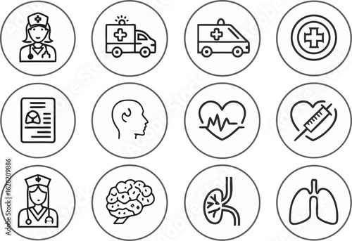 Collection of medical and healthcare icons in a grid layout