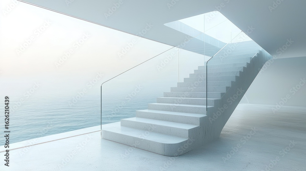 Obraz premium Modern staircase with ocean view