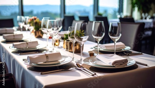 Formal dining table setting in a high-end restaurant