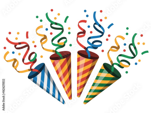 Illustrated Party Poppers on transparent background