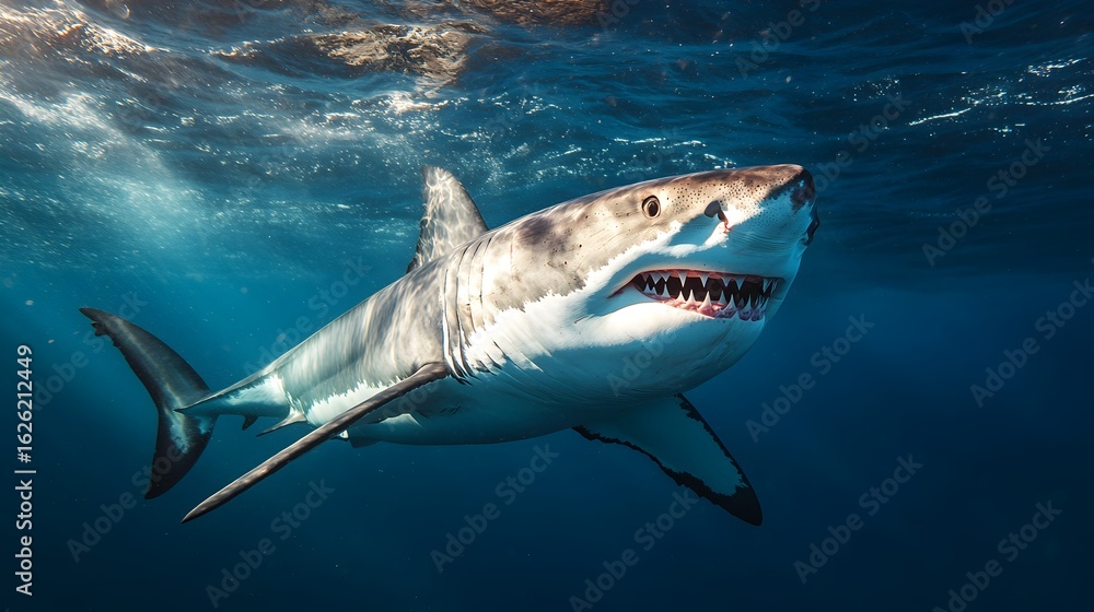 Naklejka premium Great White Shark: Underwater Predator Majesty