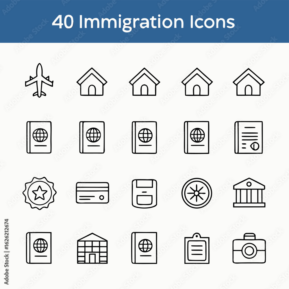Immigration and Visa Line Icons Immigration and Visa Line Icons
