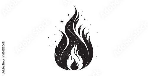 Stylized black silhouette of a fiery flame with sparkles silhouette