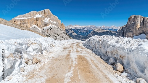 Snowy mountain pass road