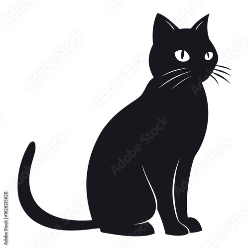 Elegant Silhouette: A sleek black cat with a mysterious aura is perched elegantly, its attentive gaze adding to its intriguing presence.