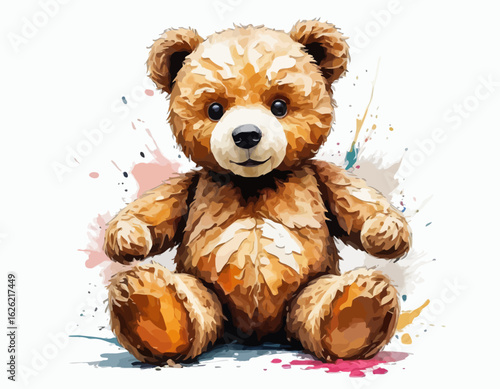 Tableau sur toile The bear is a warm brown and tan color, and it is depicted with a wide, happy, open-mouthed smile
