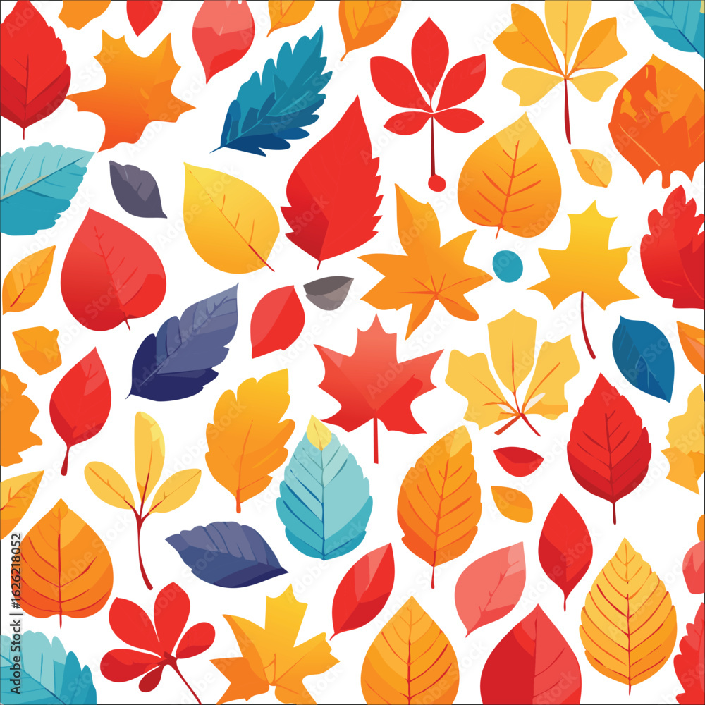 Obraz premium Autumn abstract colorful Background. Fall season and Thanksgiving theme. Editable vector templates with leaves and geometric pattern. Nature elements for poster, banner, cover, card, Sale, advertising