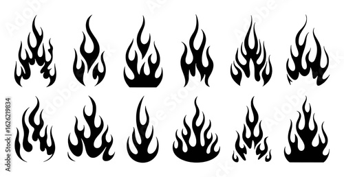 Black flame shapes collection tribal design fire graphic