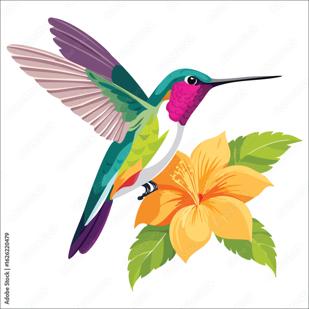 Obraz premium Vibrant hummingbird hovering near a blooming flower