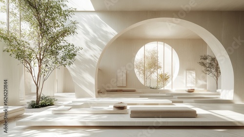 Fototapeta Naklejka Na Ścianę i Meble -  Interior design of spacious meditation room with natural light