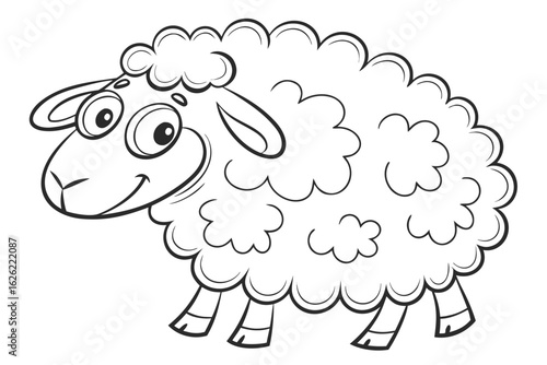 Coloring Pages, fluffy sheep with curly wool, cartoon style, colorless for kids
