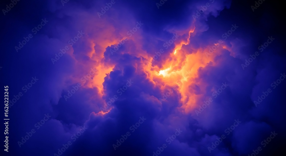 Fototapeta premium Dramatic celestial vista showcasing vibrant orange clouds amidst a dark blue expanse
