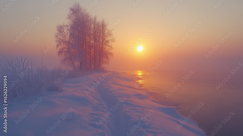 Winter Sunrise Landscape with Snowy Trees Winter Sunrise Landscape with Snowy Trees