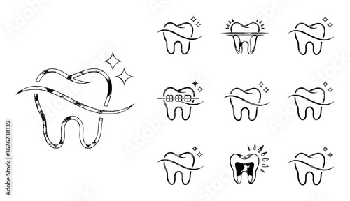 Dental care icons clean healthy teeth sparkling dental symbols vector