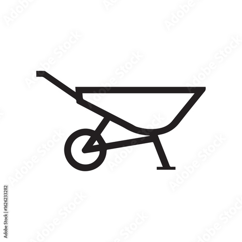 Simple black wheelbarrow icon on white background