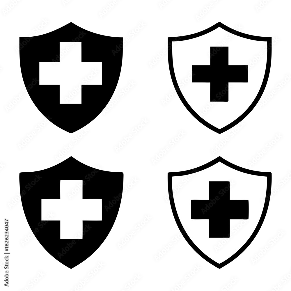 Fototapeta premium Immune system icon design template. Medical cross in the shield. Vector Illustration
