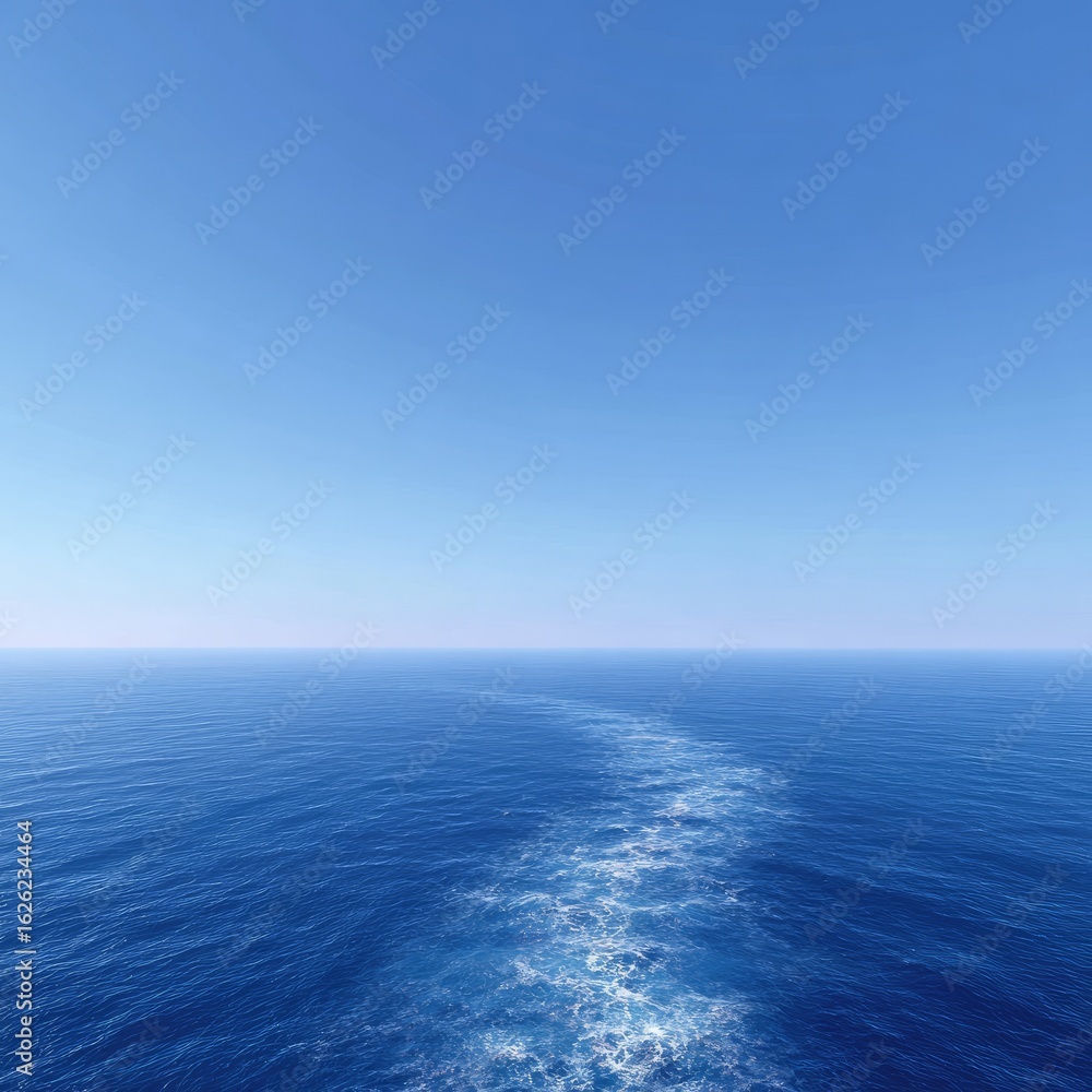 Fototapeta premium Vast ocean, clear blue sky, ship's wake (1)