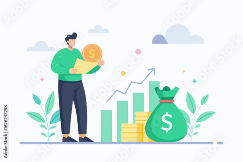 Man Receiving Money from Bank Vector